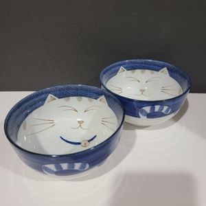JapanBargain Glazed Porcelain bowls with Maneki Neko Lucky Cat pattern